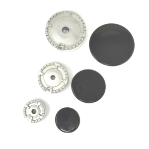 Kit ricambio 3 bruciatori e piattelli spartifiamma neri lucidi piano cottura e cucina a gas Indesit 3 fuochi - immagine 1