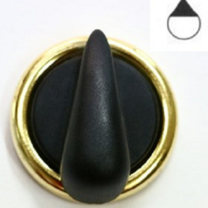Manopola forno Nardi foro 6 mm colore nera con bordo oro diametro esterno 48 mm.